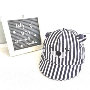 NEW Baby Boy White & Grey Stripe Teddy Bear Cap O-9 months